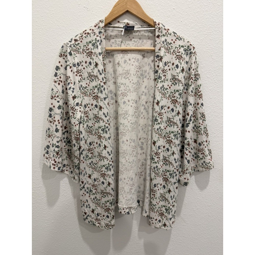 Sparkle & Fade UO Size Large Open Front Cardigan Beige Floral Kimono Sleeve